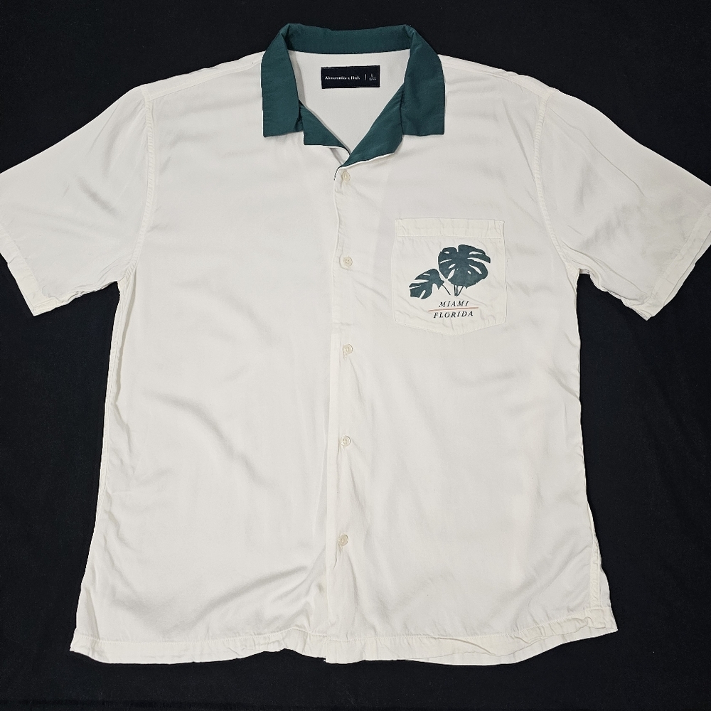 Abercrombie & Fitch Miami Florida Camp Shirt Men’s Large Tropical Bball Viscose